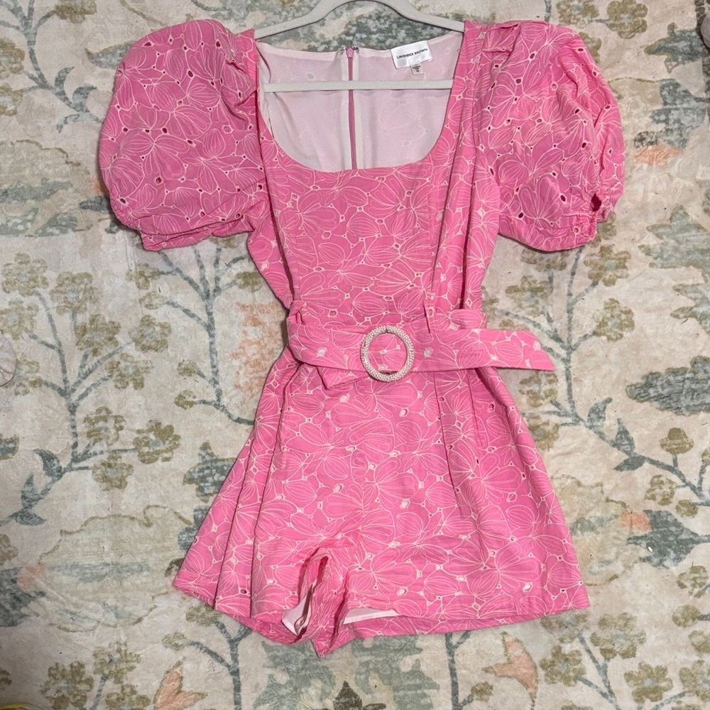 Pink Floral Romper with Belt